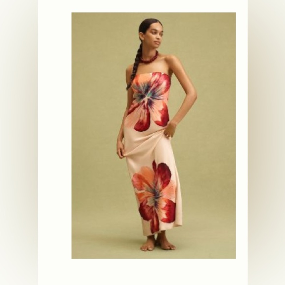 Anthropologie- The Fleur Satin Strapless Maxi Dress